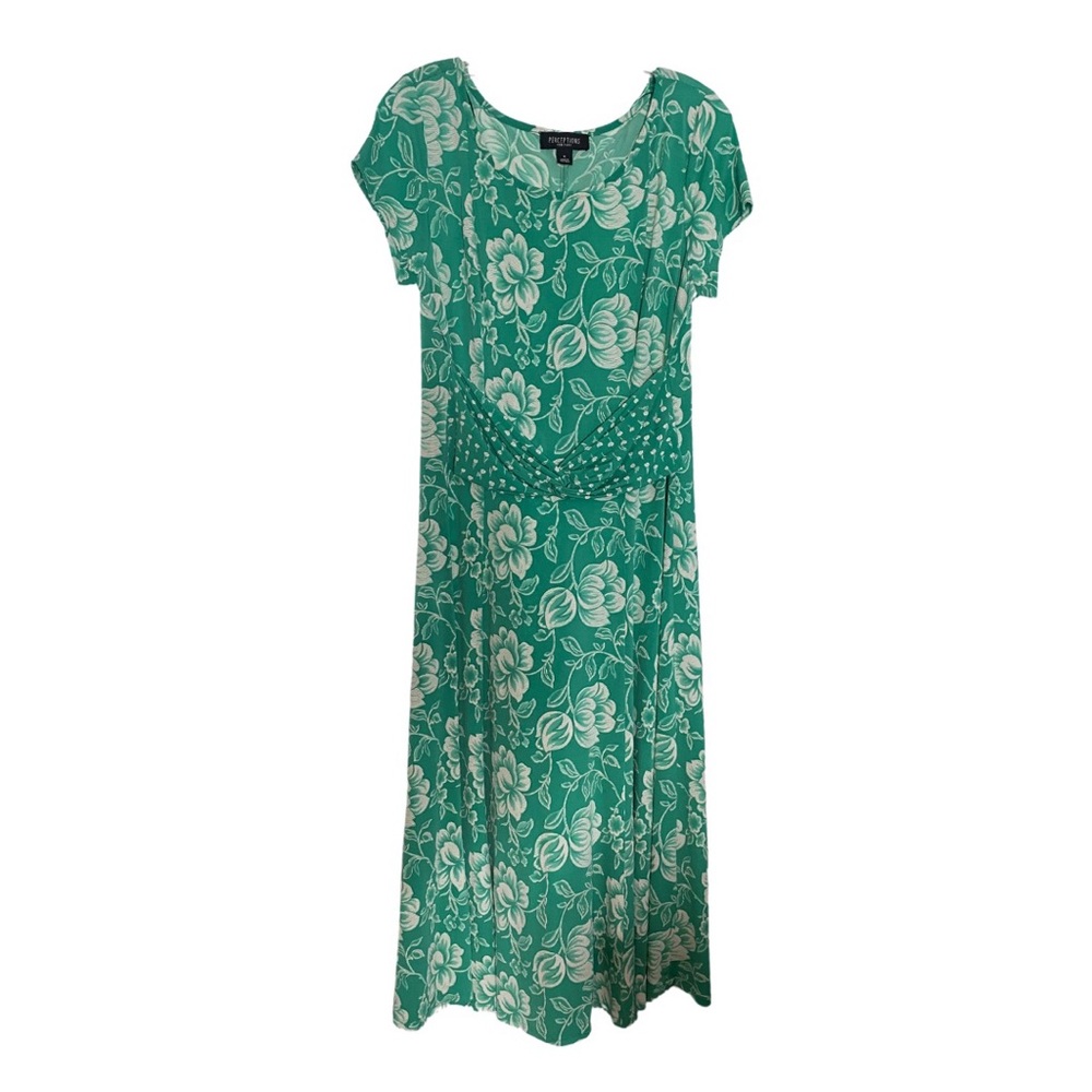 Green & White Floral Print Stretch Wrap Dress Size Medium